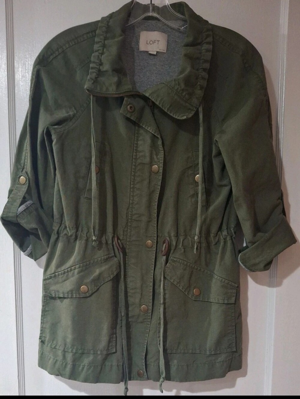 ANN TAYLOR LOFT Women Utility Camp Jacket Full Zip Cotton Linen XXSP streetwear‎